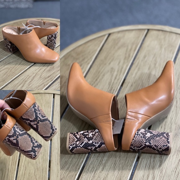 a new day Shoes - Paula Mule Heels- A New Day Size 9 New Cognac Brown Snakeskin Like Heels